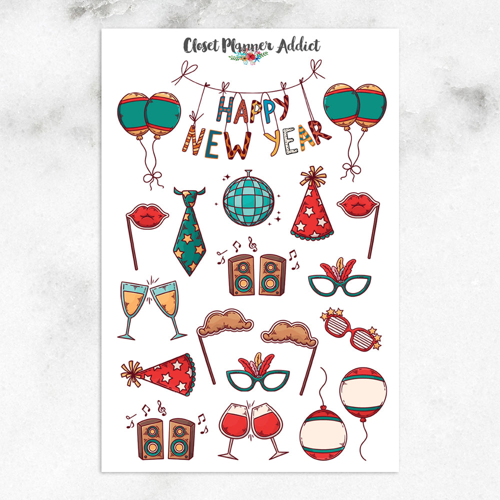 Happy New Year Planner Stickers (S-703) – Closet Planner Addict