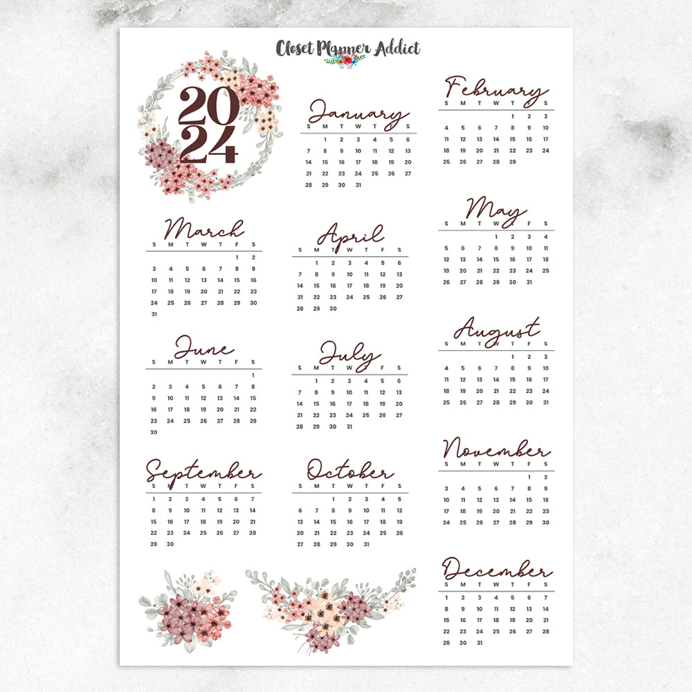 2024 Calendar Planner Stickers by Closet Planner Addict | Muted Florals (FP-043)