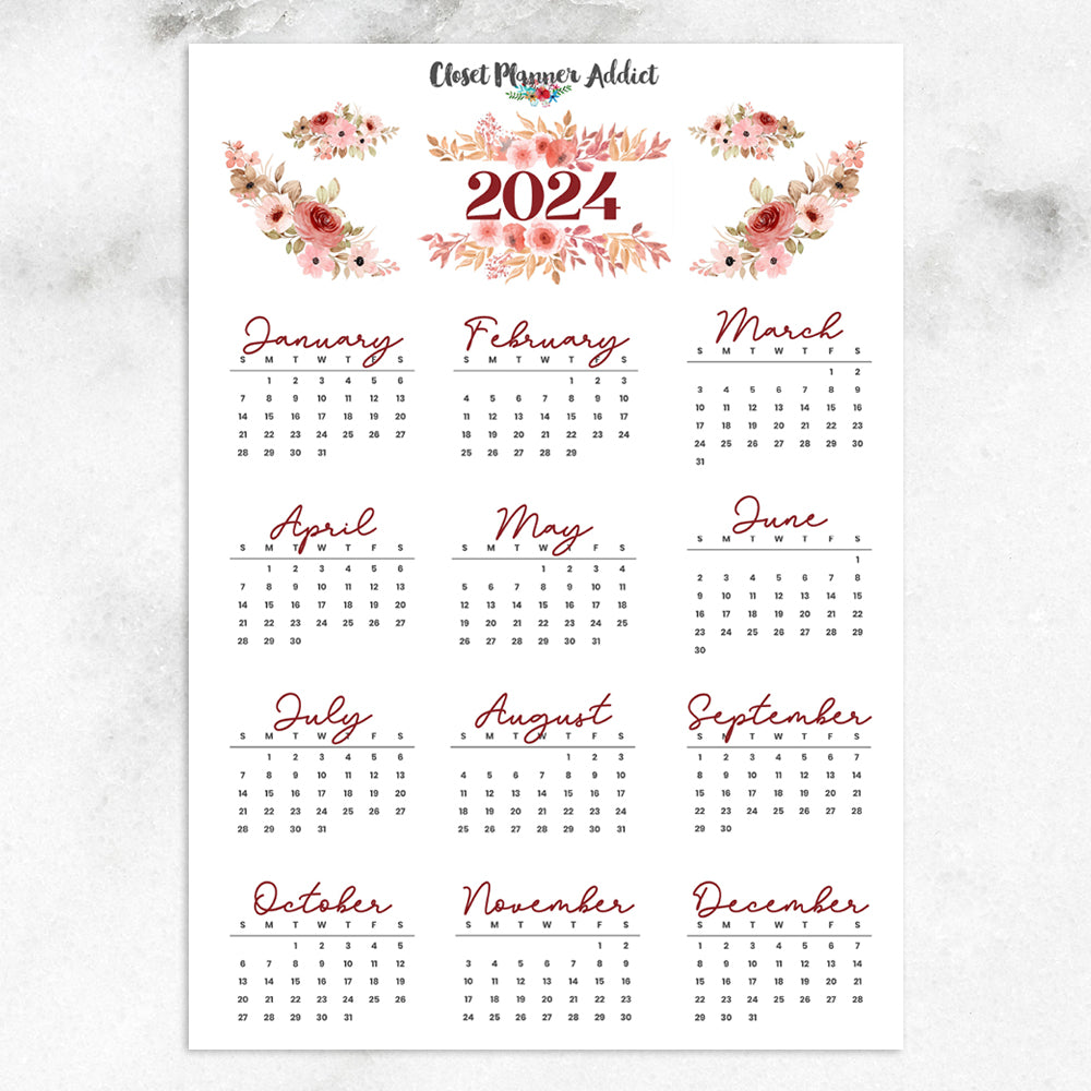 2024 Calendar Planner Stickers by Closet Planner Addict | Peach Golden Florals (FP-044)