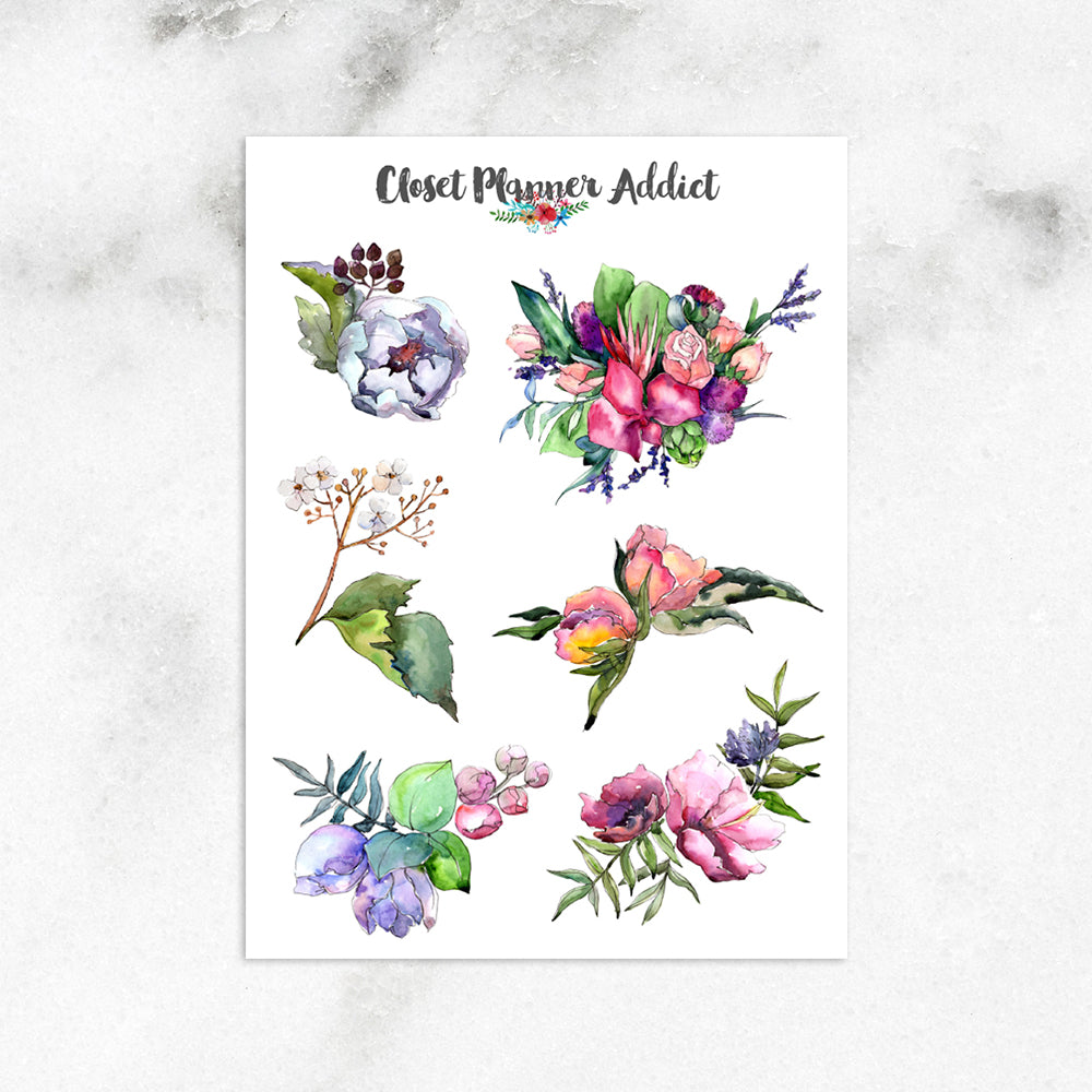 Watercolour Floral Bouquet Planner Stickers (S-419) – Closet Planner Addict