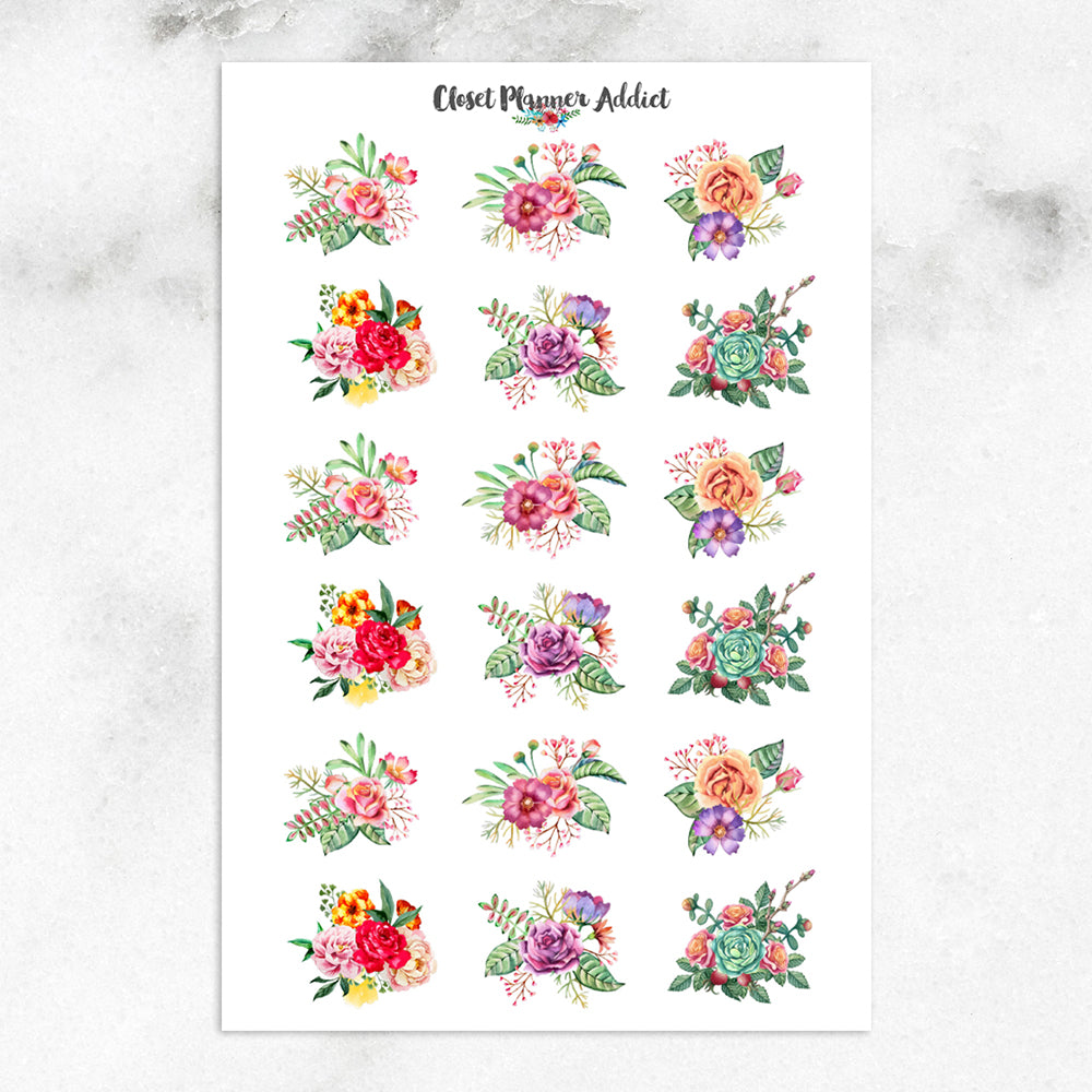Watercolour Floral Bouquets Planner Stickers (S-574) – Closet Planner ...
