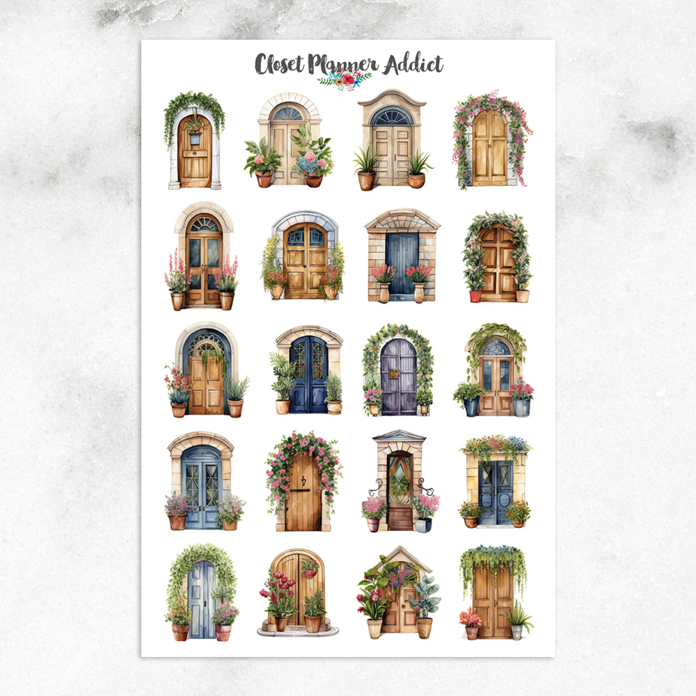 Watercolour Doors Planner Stickers by Closet Planner Addict | European Doors (S-680)