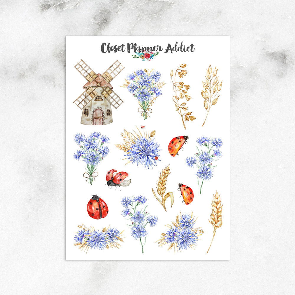 Cornflowers and Windmill Planner Stickers by Closet Planner Addict  (S-686)