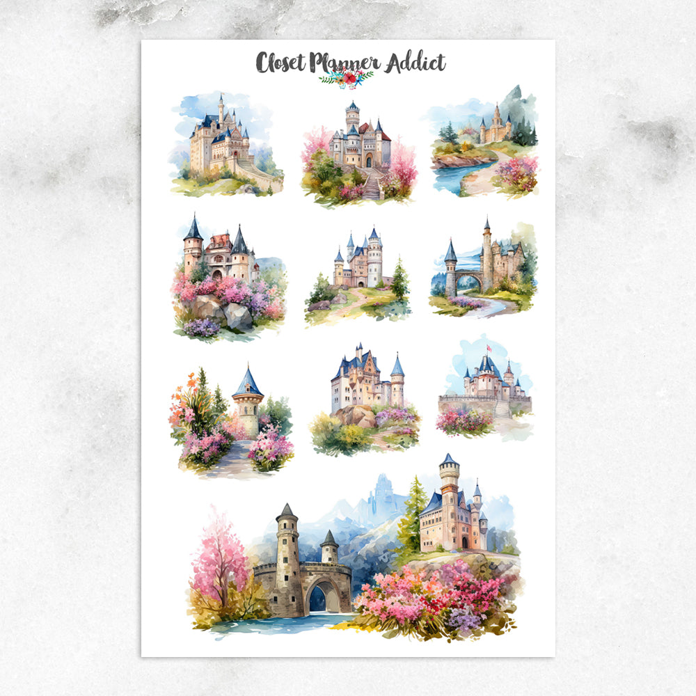 Watercolour Castles Planner Stickers by Closet Planner Addict (S-687)