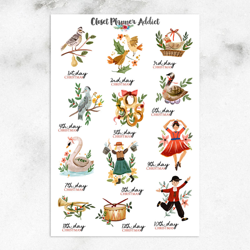 12 Days of Christmas Planner Stickers by Closet Planner Addict (S-690)