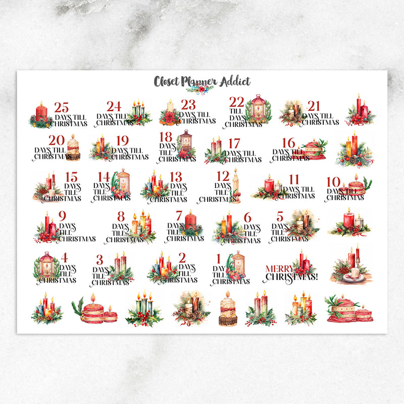 Christmas Countdown and Candles Planner Stickers by Closet Planner Addict (S-692)