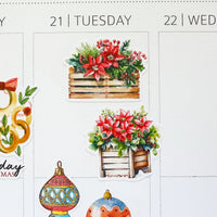 Watercolour Christmas Flowers in Wooden Crates Planner Stickers by Closet Planner Addict (S-693)