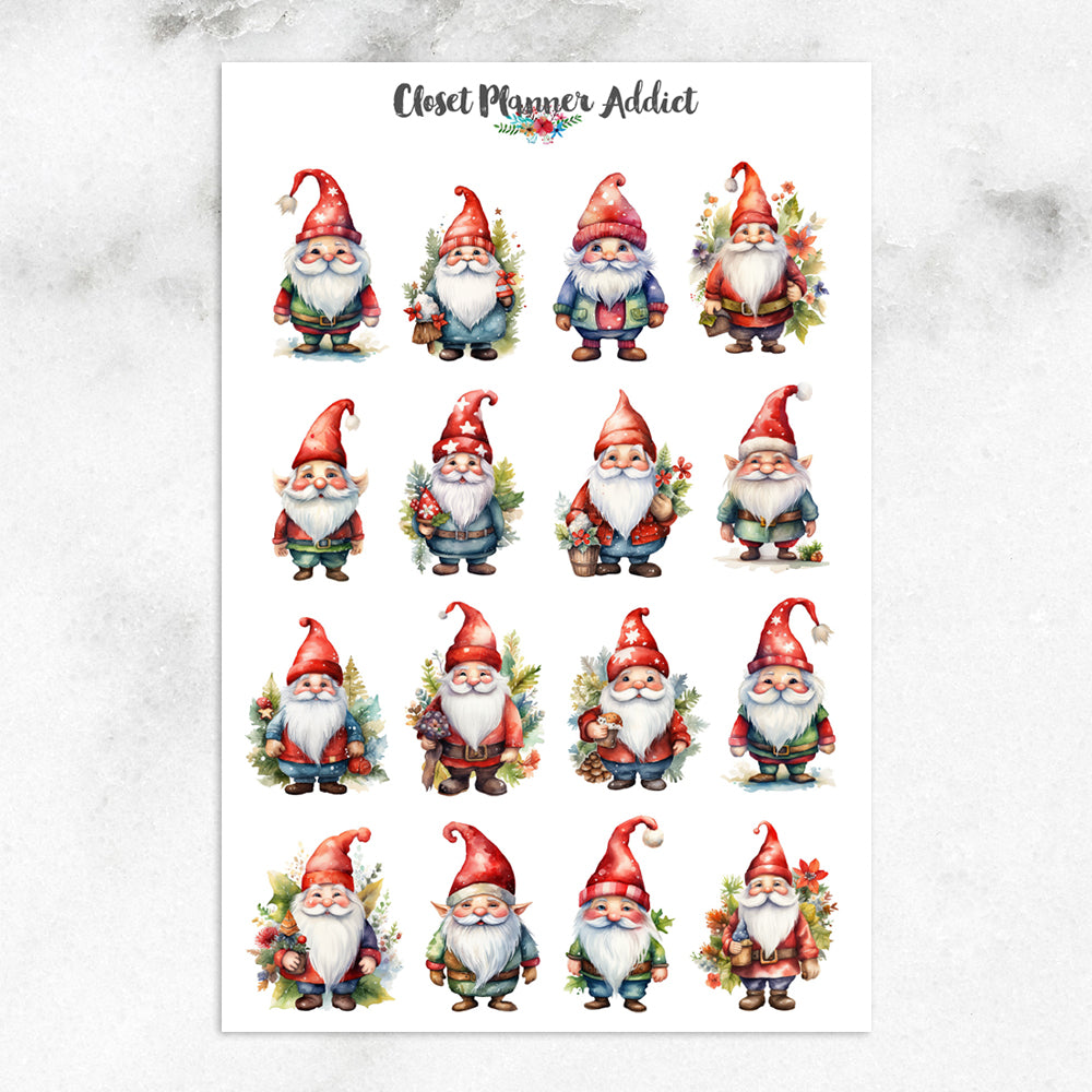 Watercolour Christmas Gnomes Planner Stickers by Closet Planner Addict (S-695)