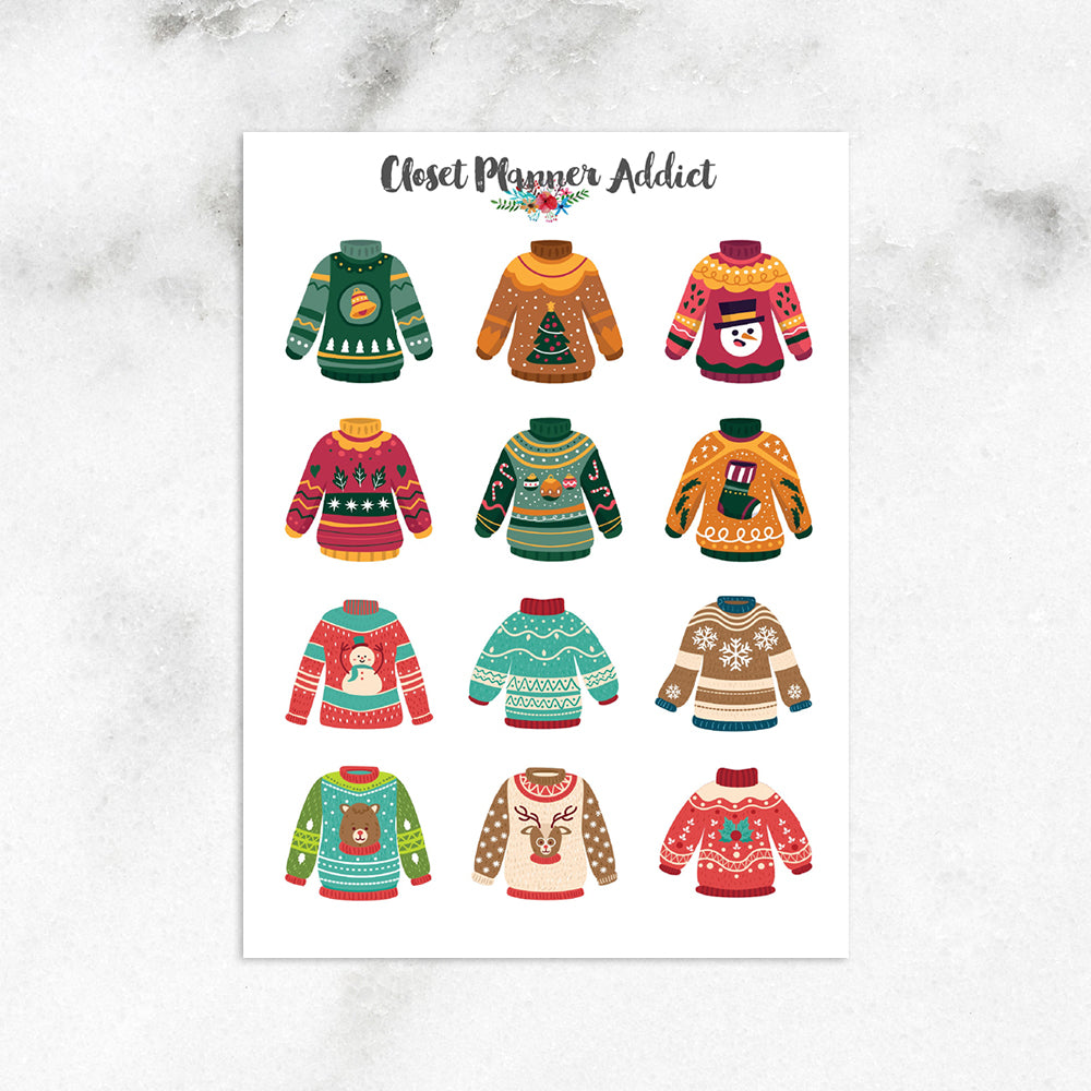 Colourful Christmas Sweaters Planner Stickers by Closet Planner Addict (S-698)
