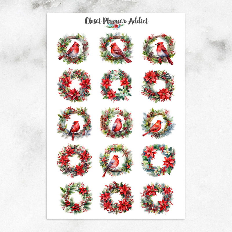 Christmas Florals and Finches Planner Stickers by Closet Planner Addict (S-699)