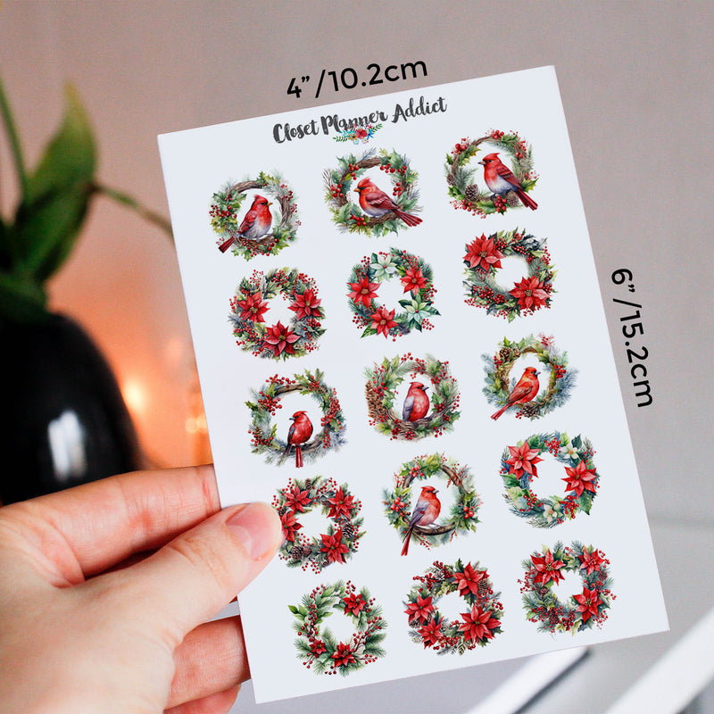 Christmas Florals and Finches Planner Stickers by Closet Planner Addict (S-699)