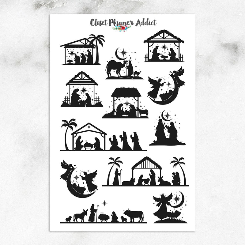 Christmas Nativity Scenes Silhouettes Planner Stickers by Closet Planner Addict  (S-702)