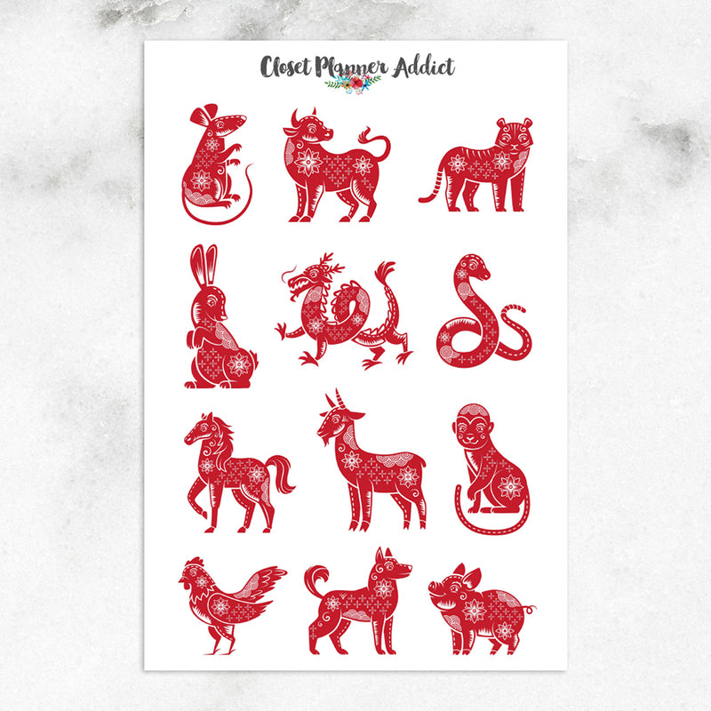 Chinese Zodiac Planner Stickers by Closet Planner Addict | Lunar New Year Stickers (S-705)