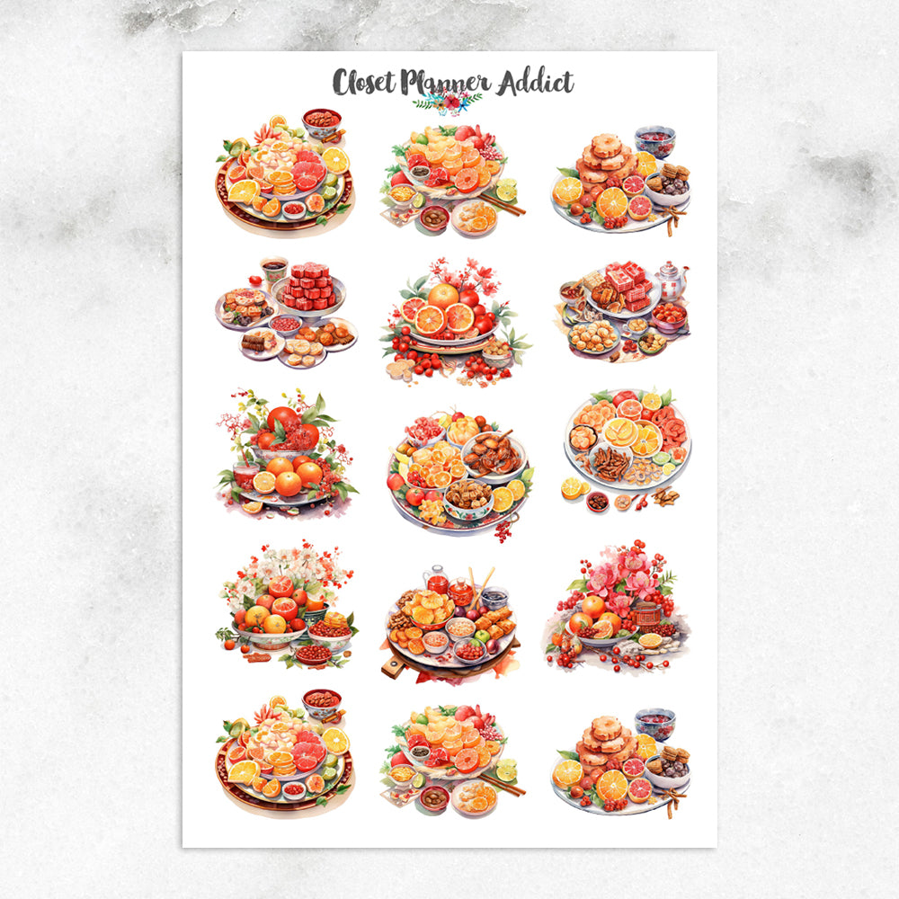 Chinese New Year Snacks and Food Planner Stickers by Closet Planner Addict | Lunar New Year Stickers (S-708)