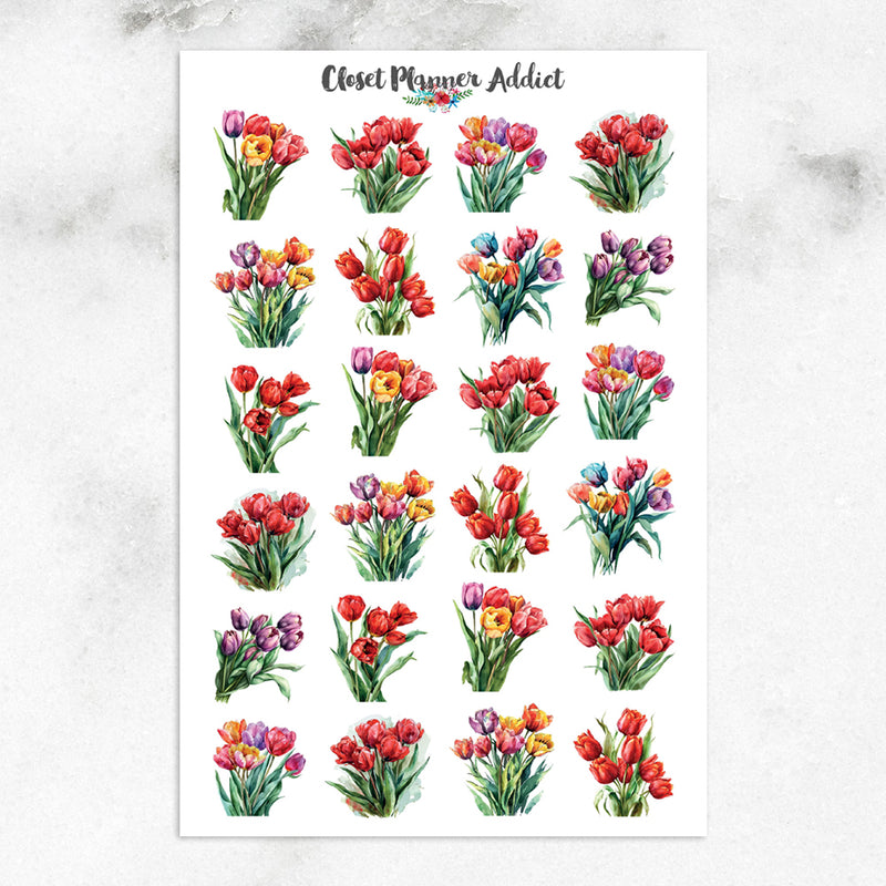 Watercolour Tulips Planner Stickers by Closet Planner Addict (S-712)