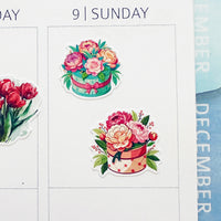 Colourful Floral Peonies in Hatboxes Planner Stickers by Closet Planner Addict (S-713)