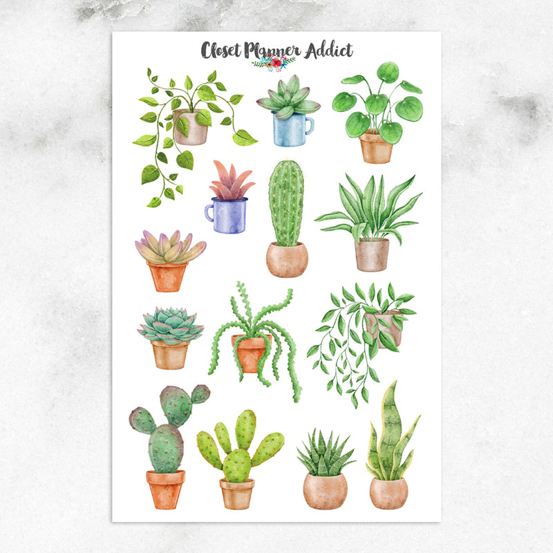 Watercolour Potted House Plants Planner Stickers by Closet Planner Addict (S-715)