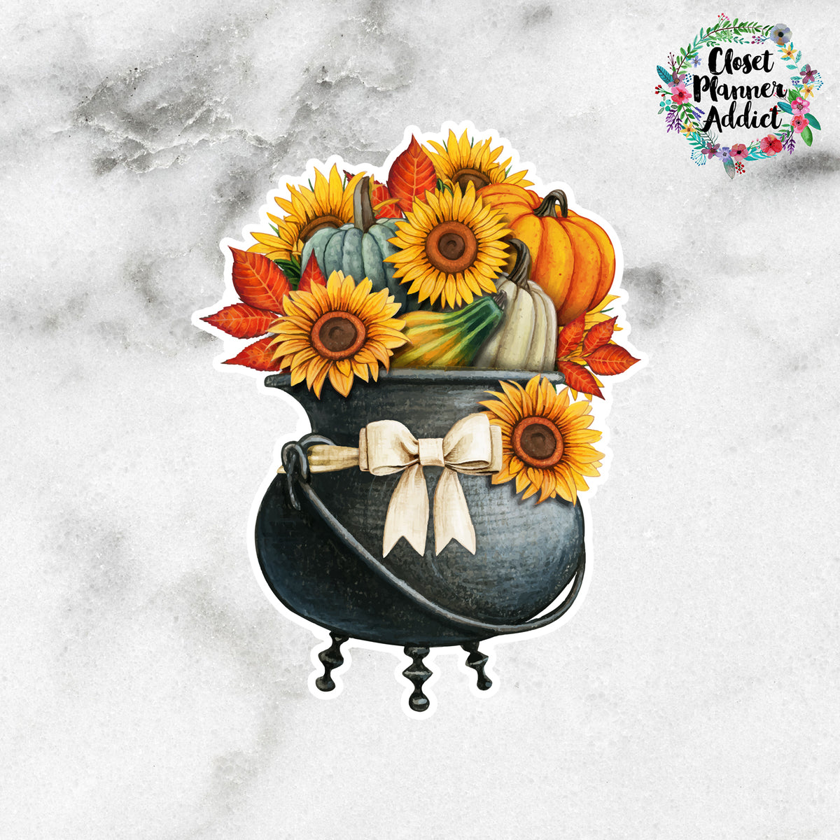 Sunflowers and Pumpkins Cauldron Die Cut Sticker (DC-026)