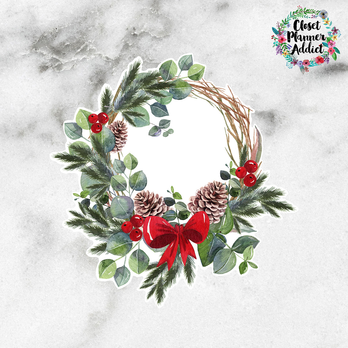 Christmas Wreath Die Cut Sticker by Closet Planner Addict (DC-036)