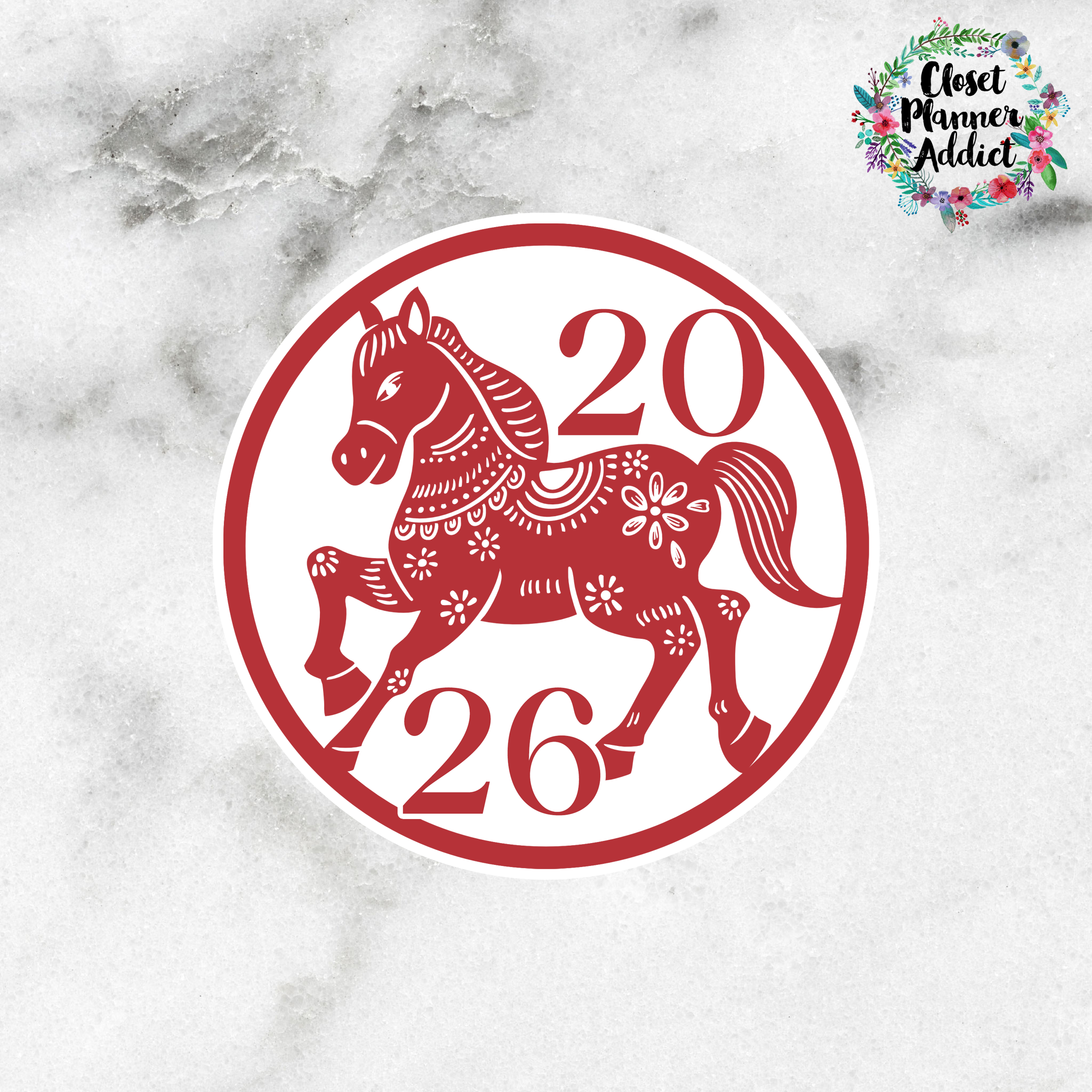 Chinese New Year Die Cut Sticker | Lunar Year of the Horse 2026 Die Cut Sticker (DC-057)
