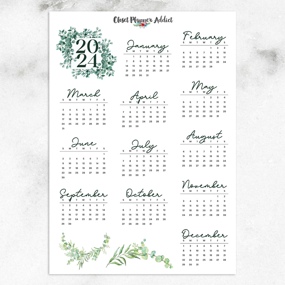 2024 Calendar Planner Stickers by Closet Planner Addict | Eucalyptus (FP-042)