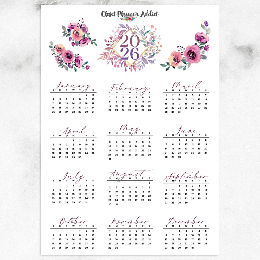 2026 Calendar Planner Stickers | Purple Pink Florals (FP-053)