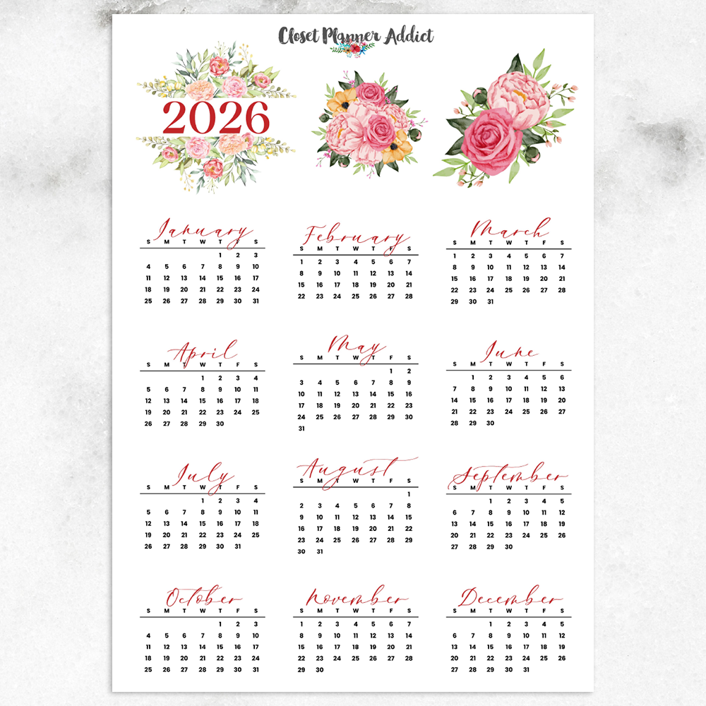 2026 Calendar Planner Stickers | Orange Pink Florals (FP-054)
