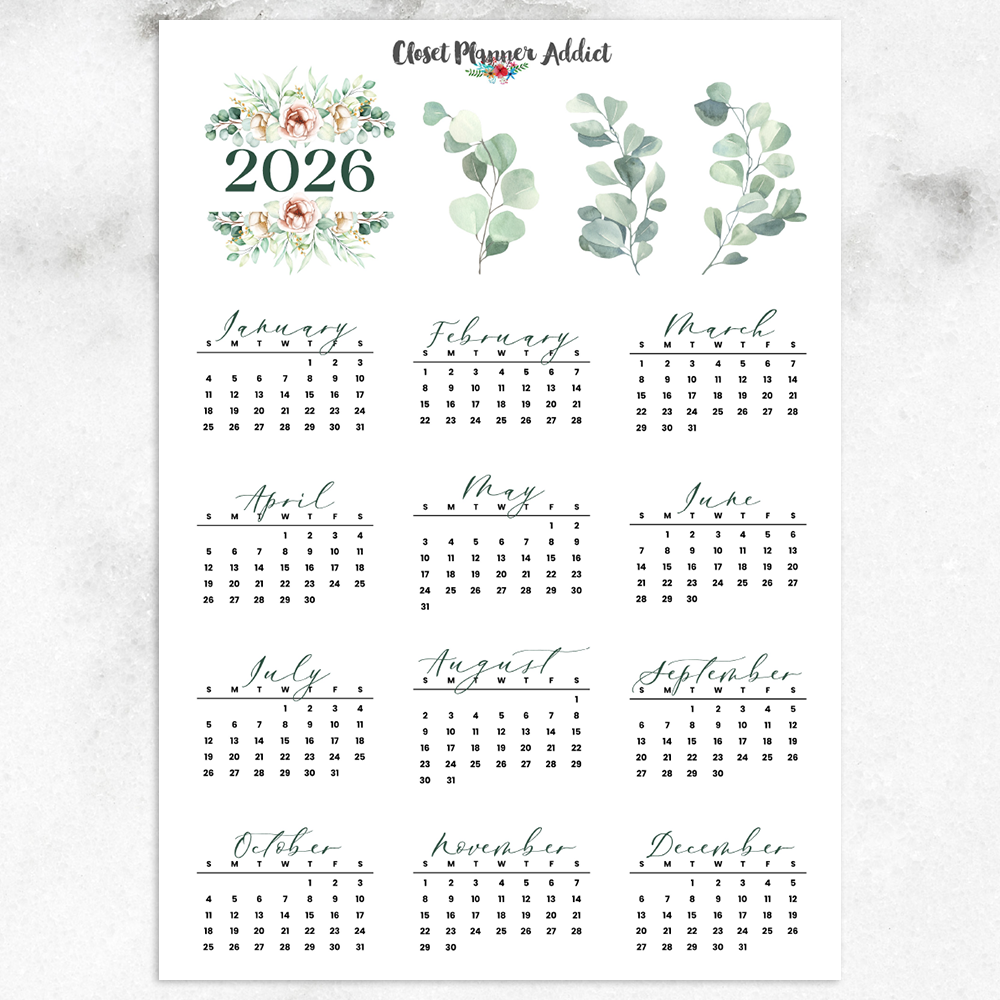 2026 Calendar Planner Stickers | Eucalyptus Leaves (FP-055)