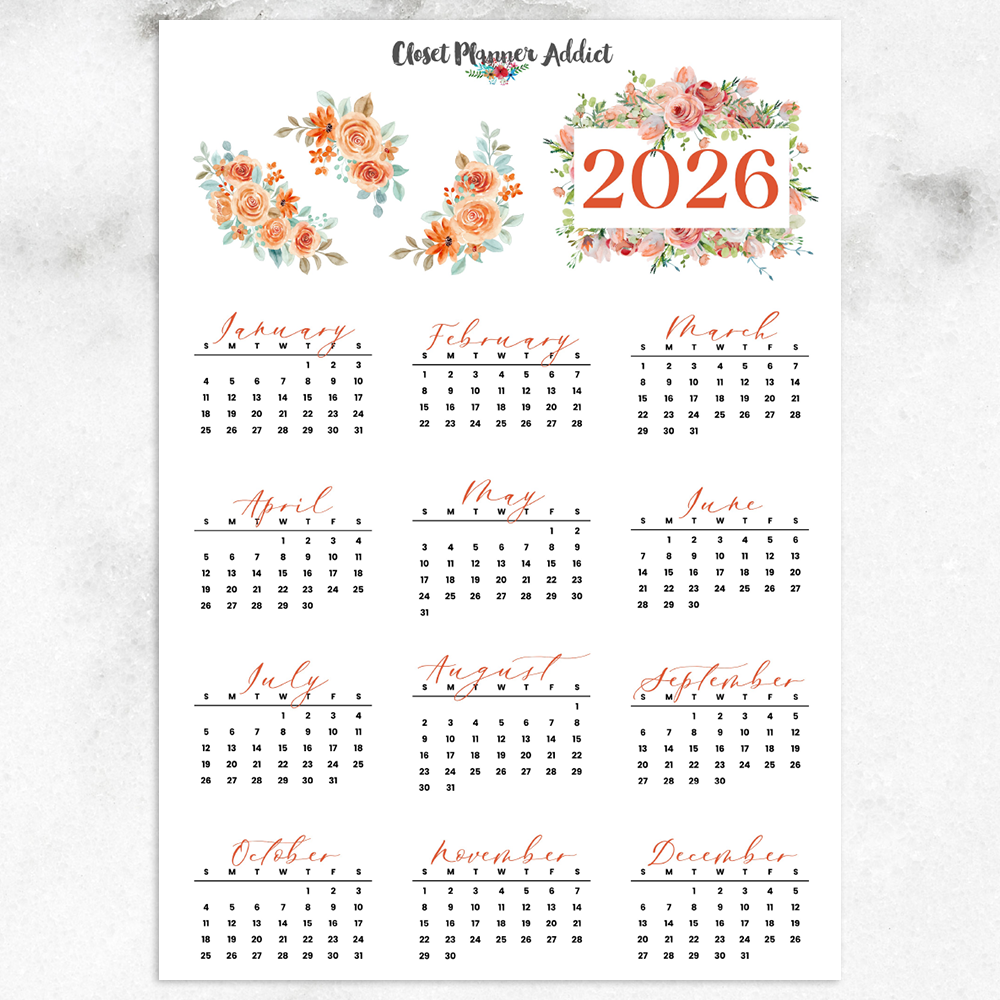 2026 Calendar Planner Stickers | Orange Florals (FP-056)