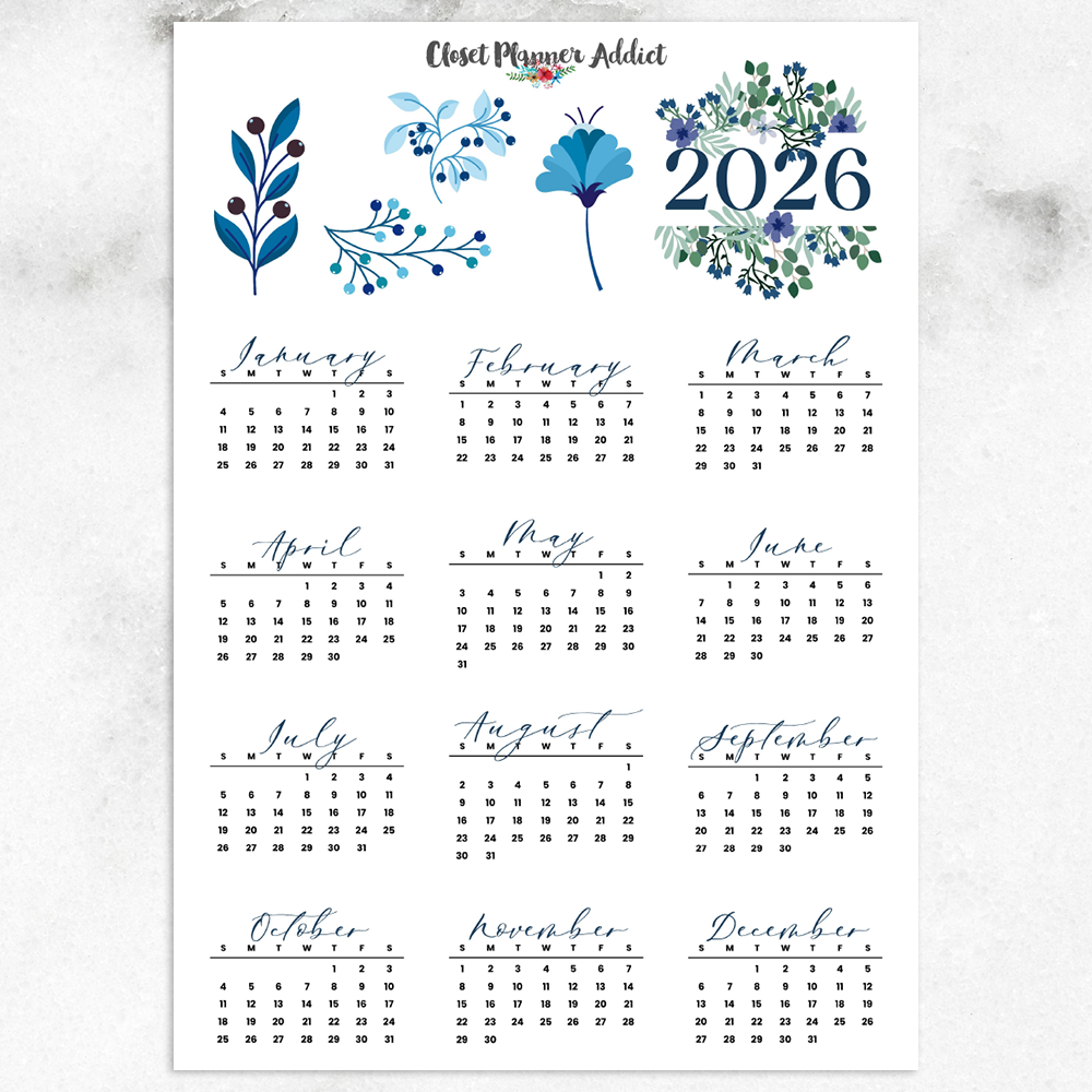 2026 Calendar Planner Stickers | Blue Florals (FP-057)