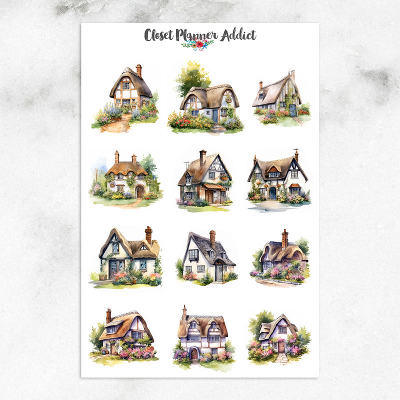 Watercolour English Cottages Planner Stickers (MGB-JUL2023)