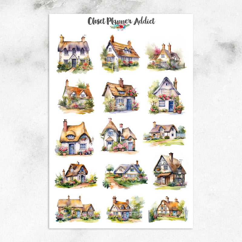 Watercolour English Cottages Planner Stickers (MGB-JUL2023)
