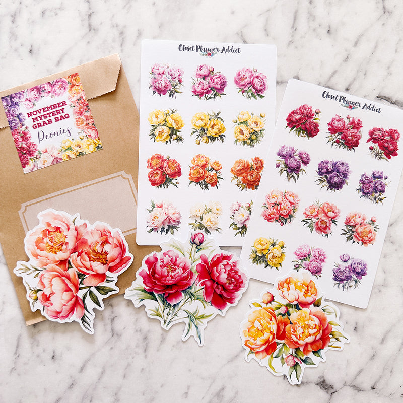 Watercolour Colourful Peonies Planner Stickers (MGB-NOV2023)