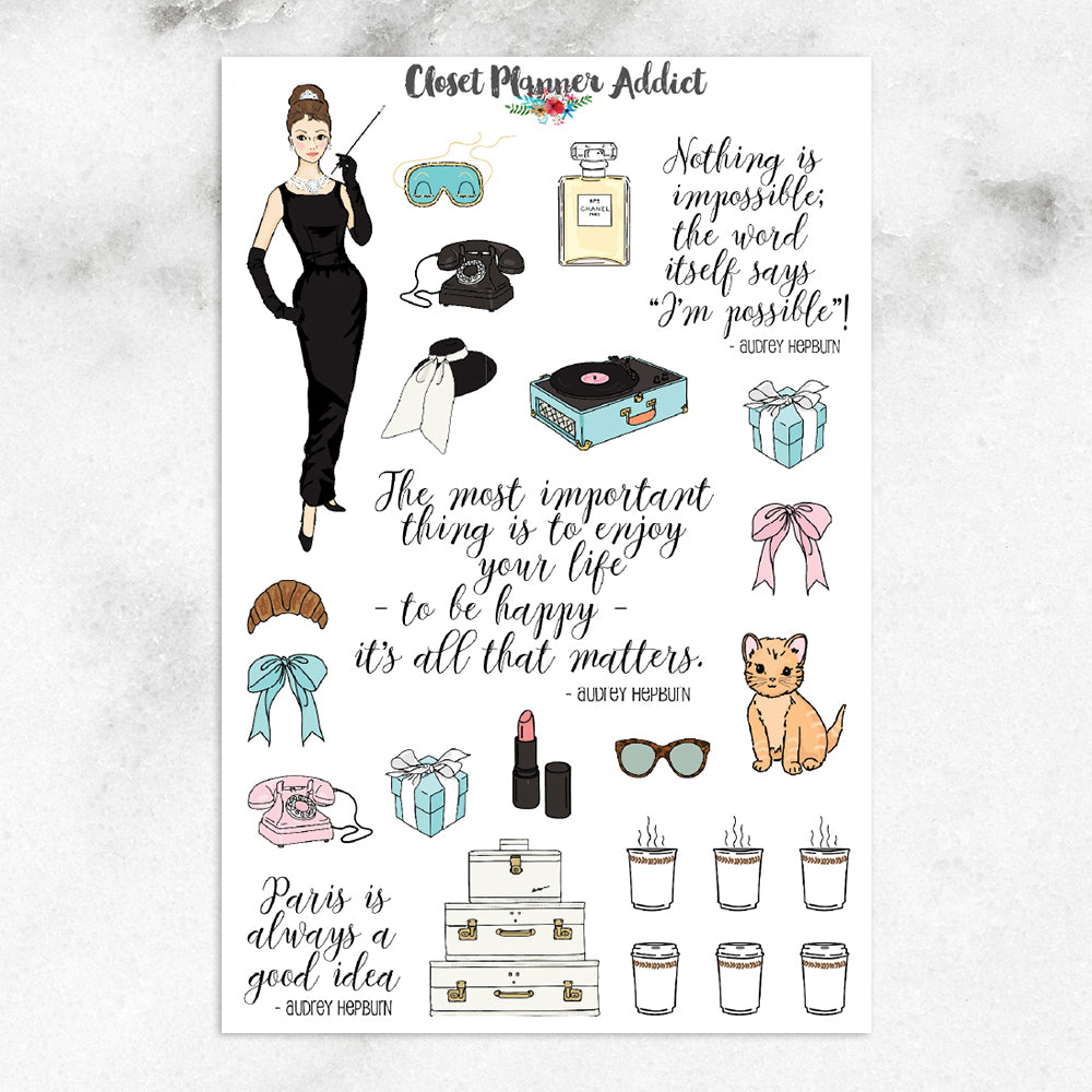 Breakfast With Audrey Illustrated Planner Stickers (S-144)