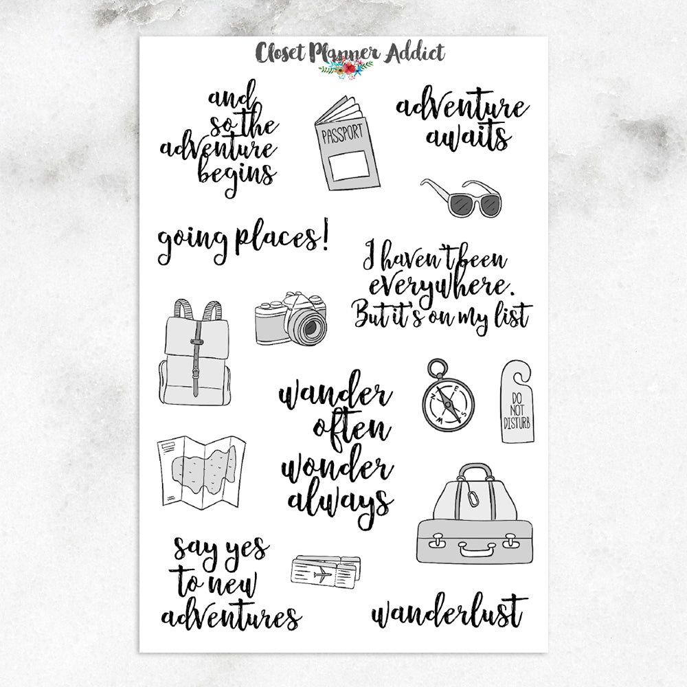 Travel and Wanderlust Quotes Planner Stickers (S-160)