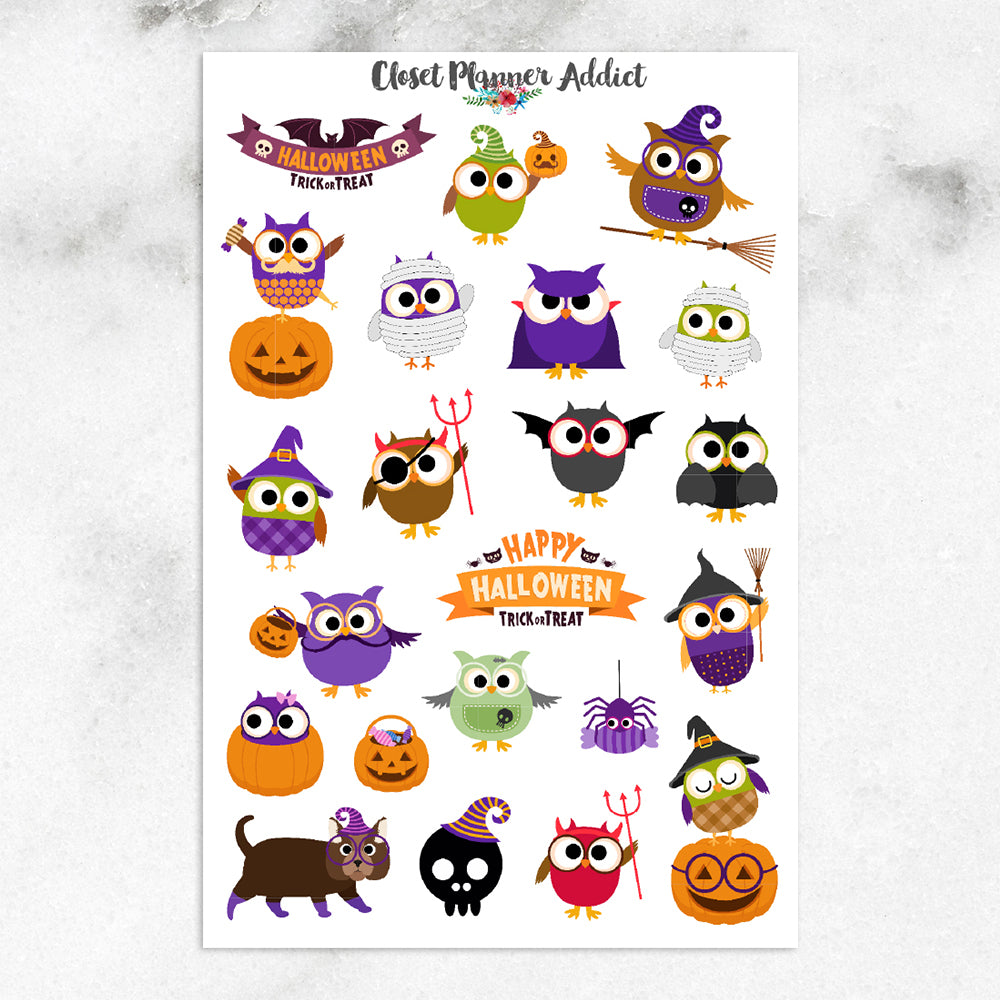 Cute Halloween Owls Planner Stickers (S-168)