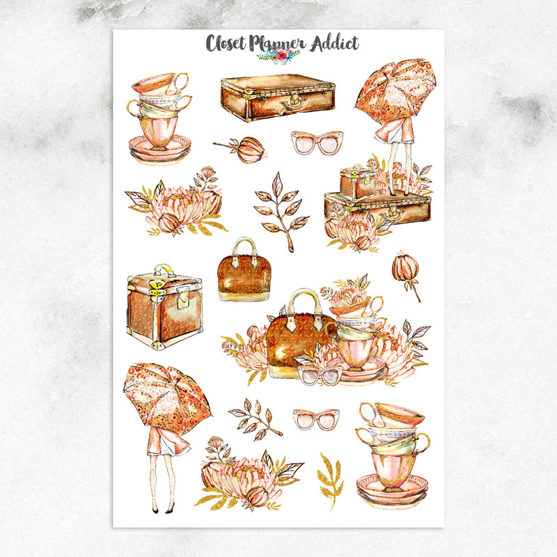 Watercolour Autumn Lady Planner Stickers (S-171)