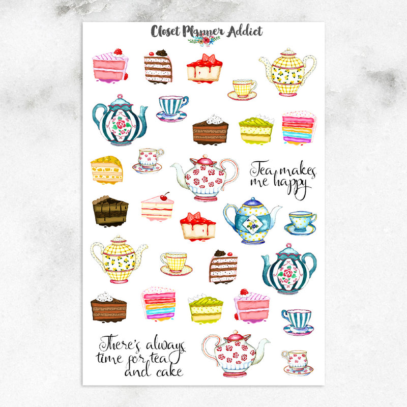 Watercolour Tea Time Planner Stickers (S-172)