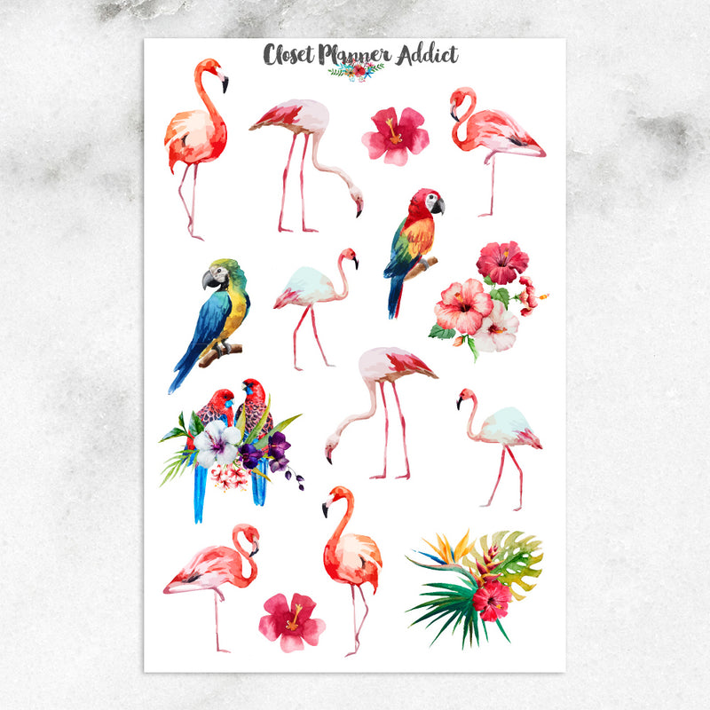 Watercolour Tropical Flamingos Planner Stickers (S-187)