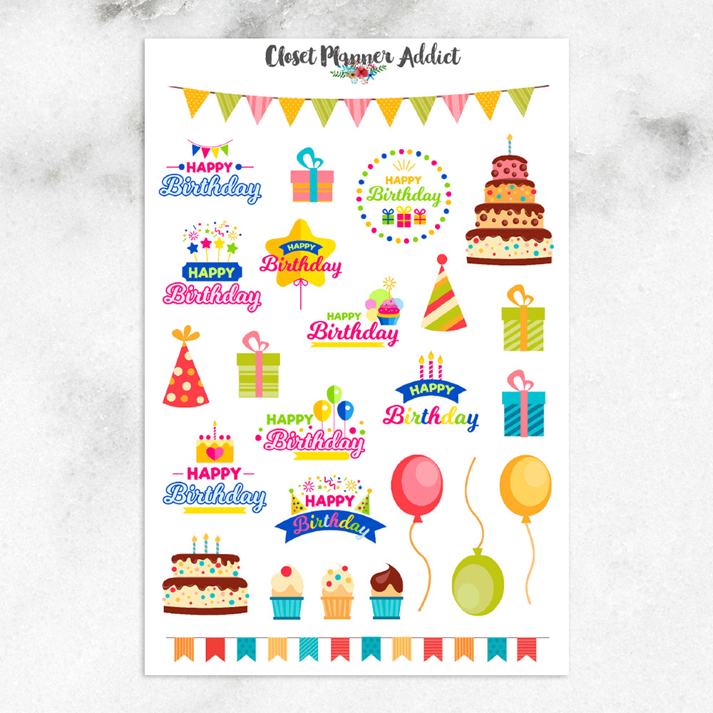 Happy Birthday Planner Stickers (S-201)