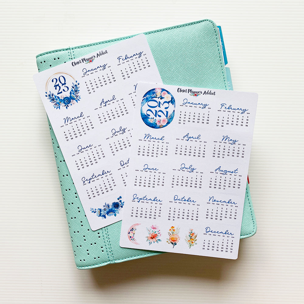 2023 Calendar Planner Stickers by Closet Planner Addict | Blue and Pink Roses (FP-039)