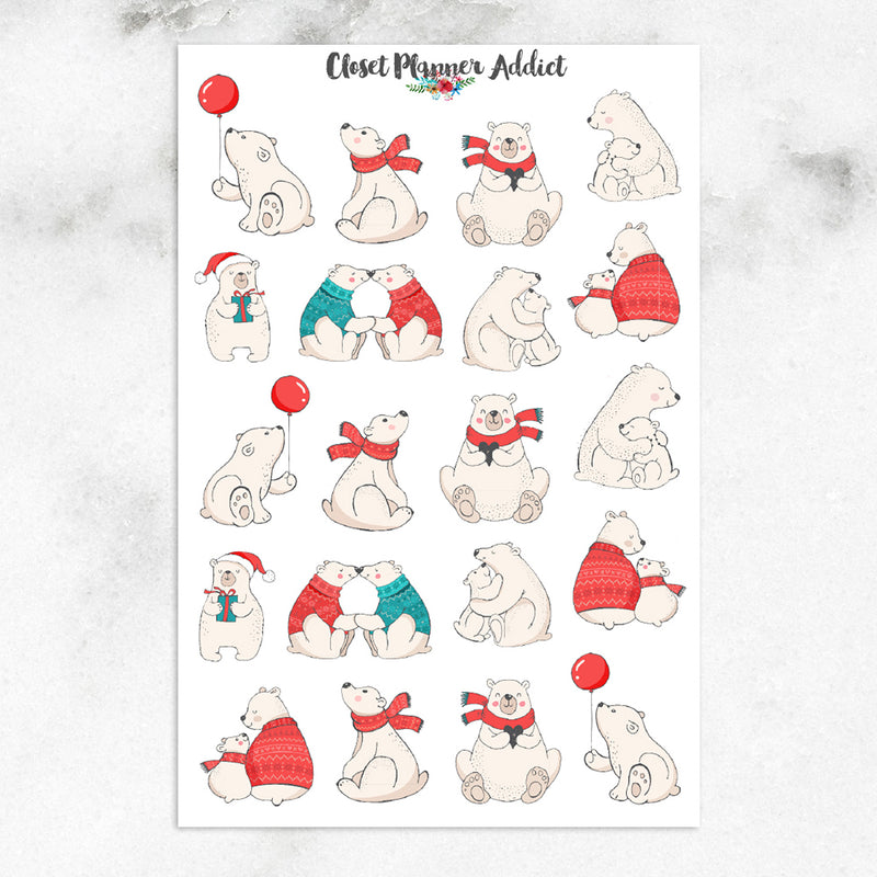 Cute Winter Bears Planner Stickers (S-208)