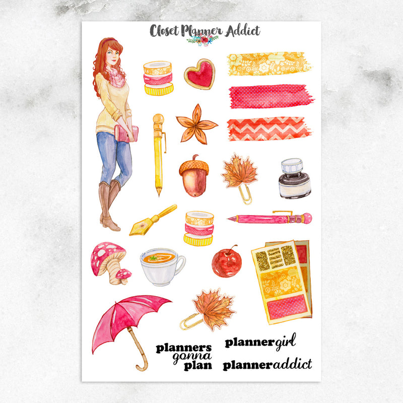 Autumn Planner Girl Planner Stickers (S-211)