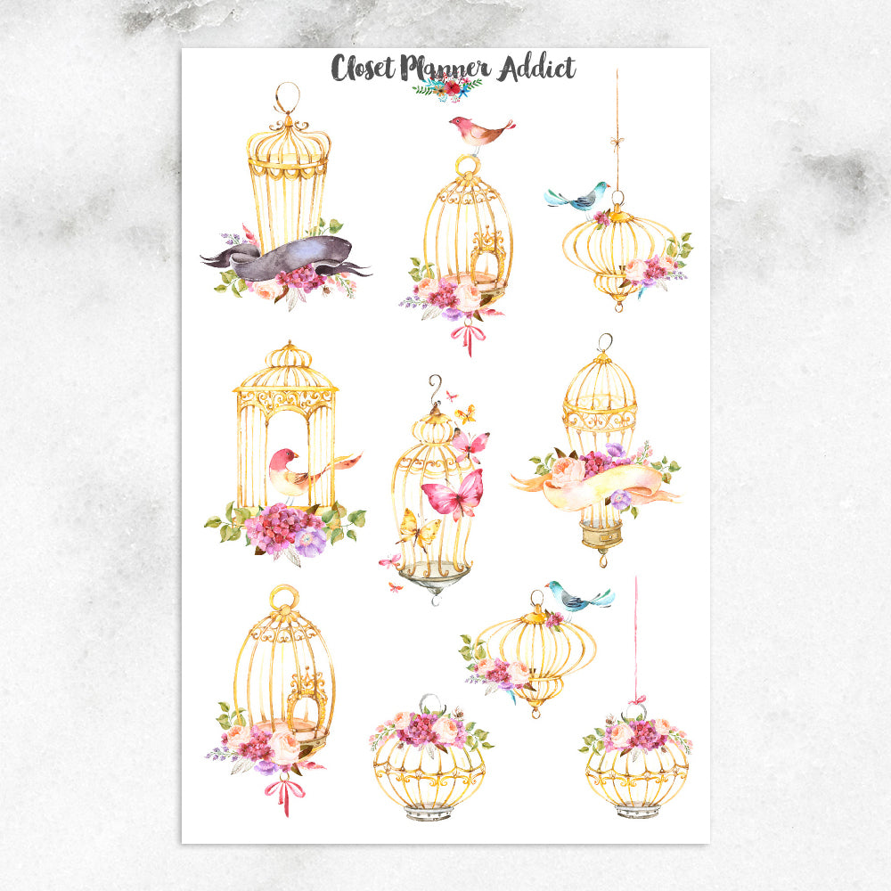 Watercolour Birdcages Planner Stickers (S-222)