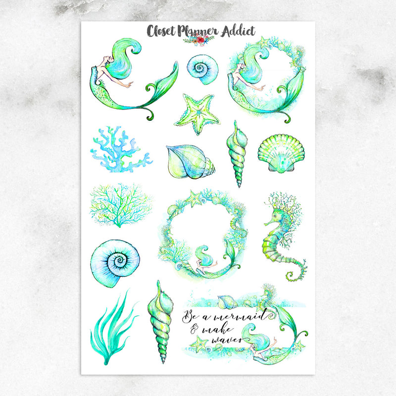 Watercolour Mermaids Planner Stickers (S-225)