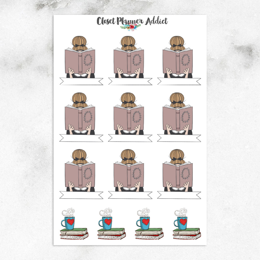 Girl Reading A Book Planner Stickers (S-253)