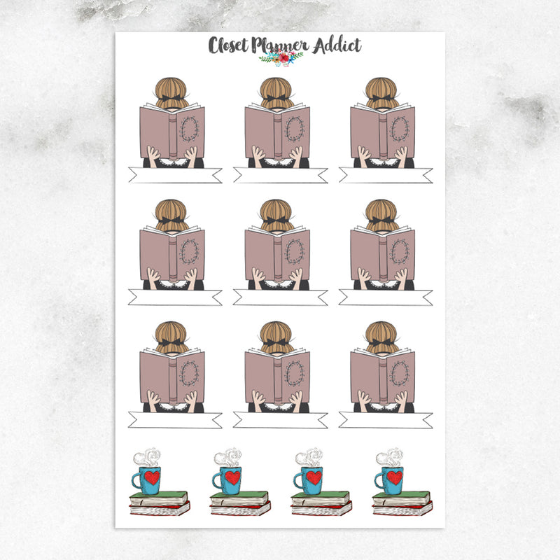 Girl Reading A Book Planner Stickers (S-253)