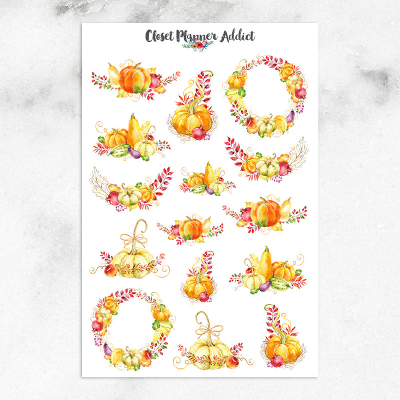 Watercolour Autumn Pumpkins Planner Stickers (S-258)