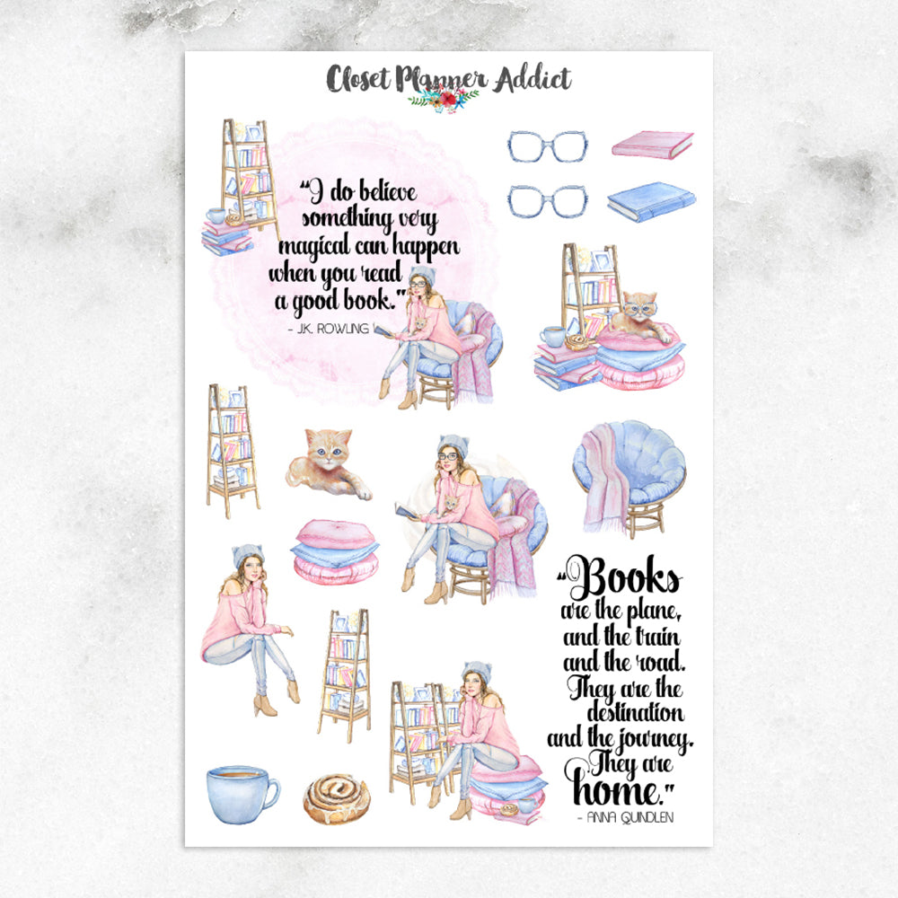 Watercolour Book Lovers Planner Stickers (S-259)