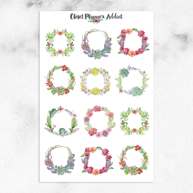 Watercolour Succulents and Wreaths Planner Stickers (S-262)